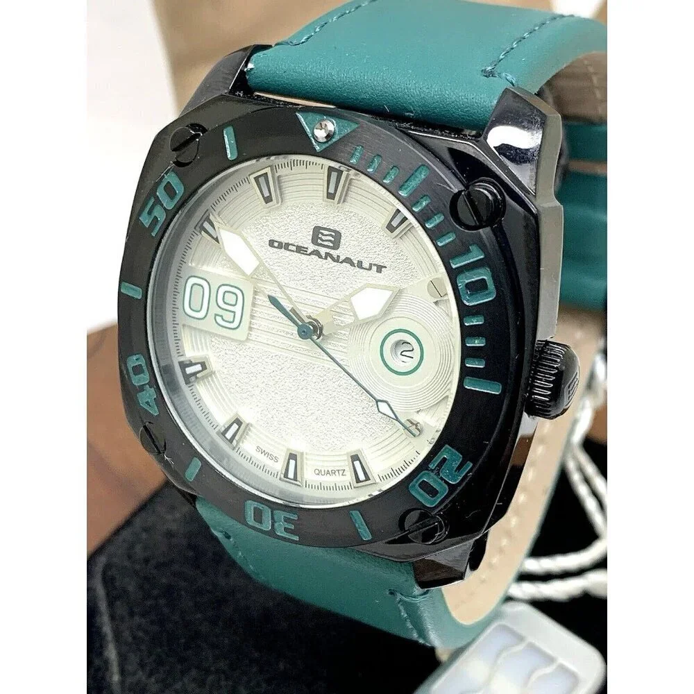 Oceanaut Men's Watch OC1343 Barletta Silver Dial Date Leather Band 44mm